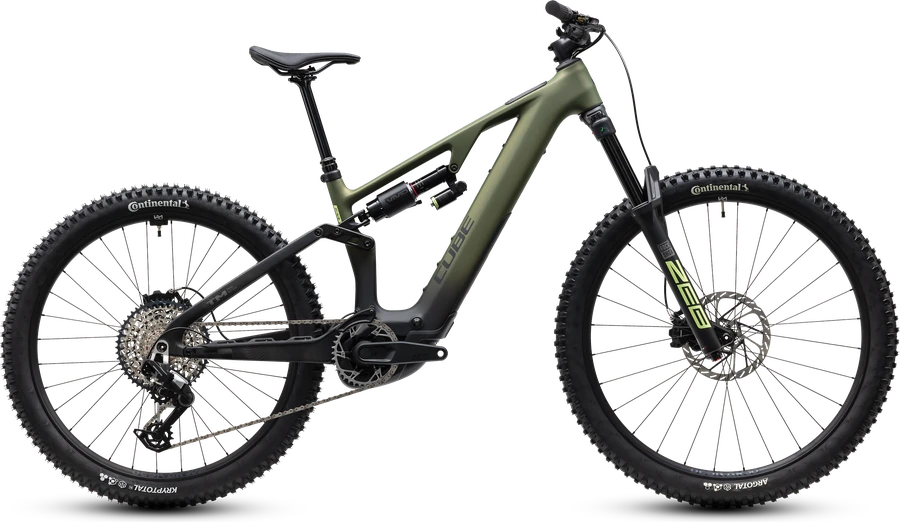 CUBE AMS Hybrid 177 C:62 TM 2027 in reedgreen´n´gills, freigestelltes E-Mountainbike in der Seitenansicht von rechts