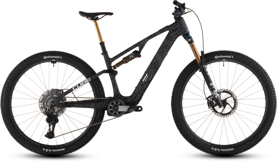 CUBE AMS Hybrid ONE44 C:68X SLT 2026 in matrixblack´n´white, freigestelltes E-Mountainbike in der Seitenansicht von rechts
